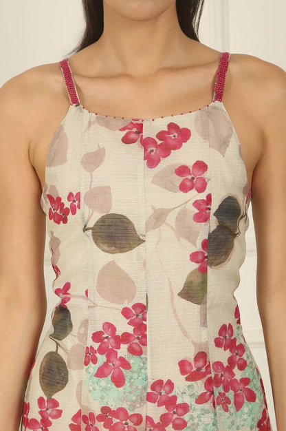 Off-White Foral Printed Cotton Kota Flared Spaghetti Dress