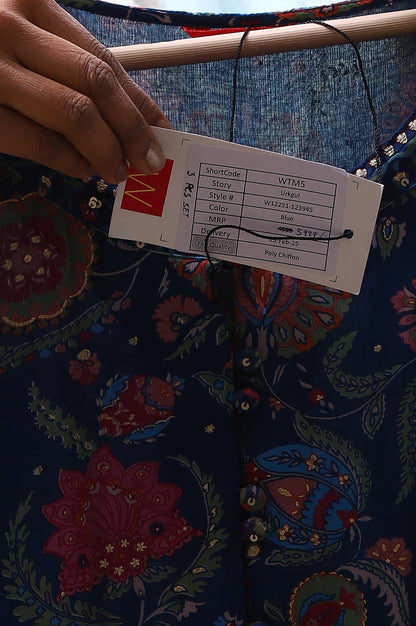 Blue Chintz Floral Printed Gathered Chiffon Anarkali Kurta