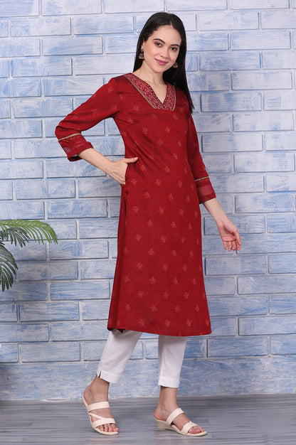 Pink Paisley Printed Thread Embroidered Crepe Flared Kurta