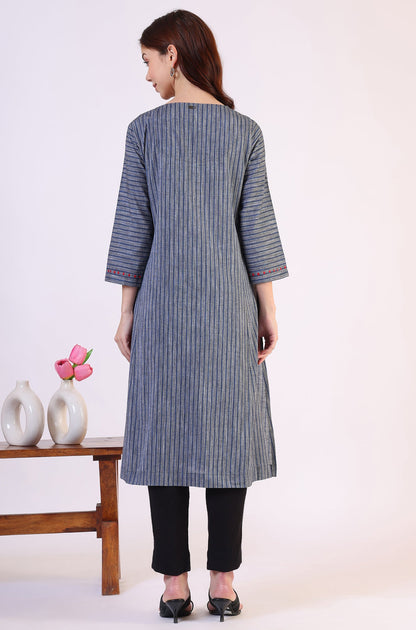 Grey Dyed Straight Pure Cotton Kurta