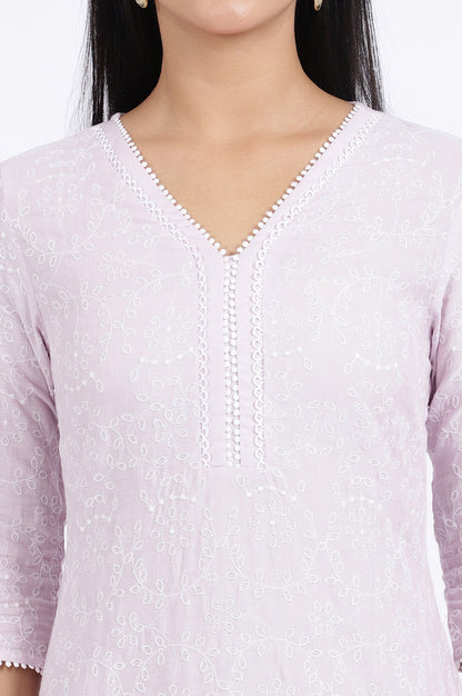 Purple Embroidered Straight Rayon Kurta