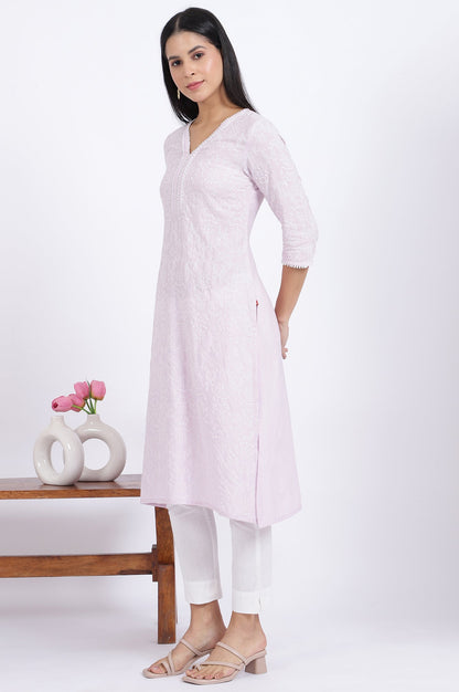 Purple Embroidered Straight Rayon Kurta