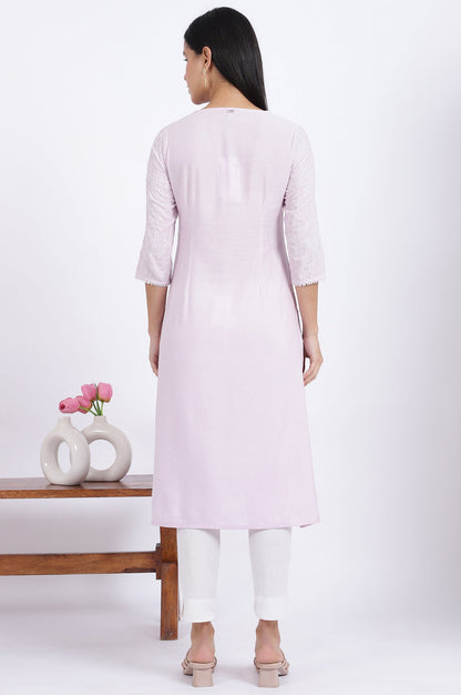 Purple Embroidered Straight Rayon Kurta