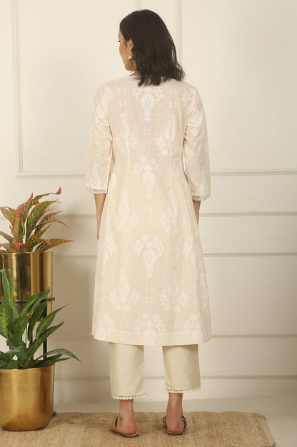 Daisy White Floral Printed Pure Cotton A-line Kurta