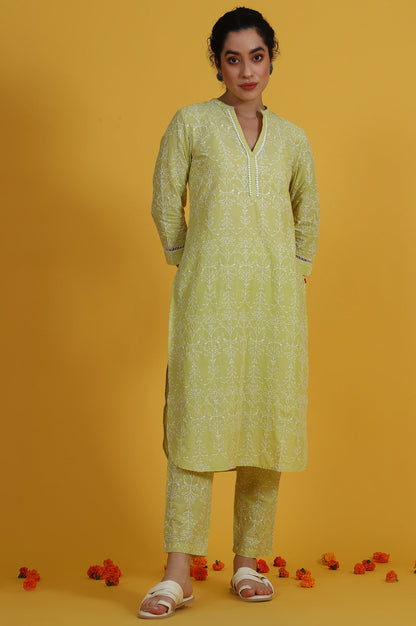 Green Embroidered Straight Pure Cotton Kurta