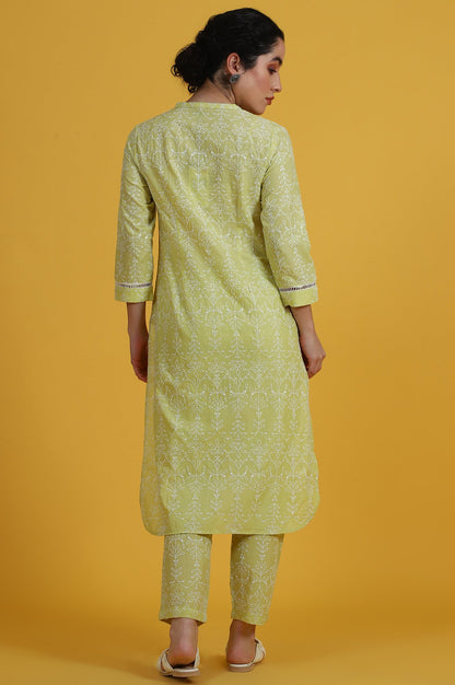 Green Embroidered Straight Pure Cotton Kurta