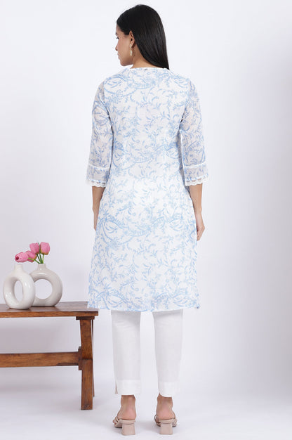 Beige Printed Lace Straight Polyester Kurta