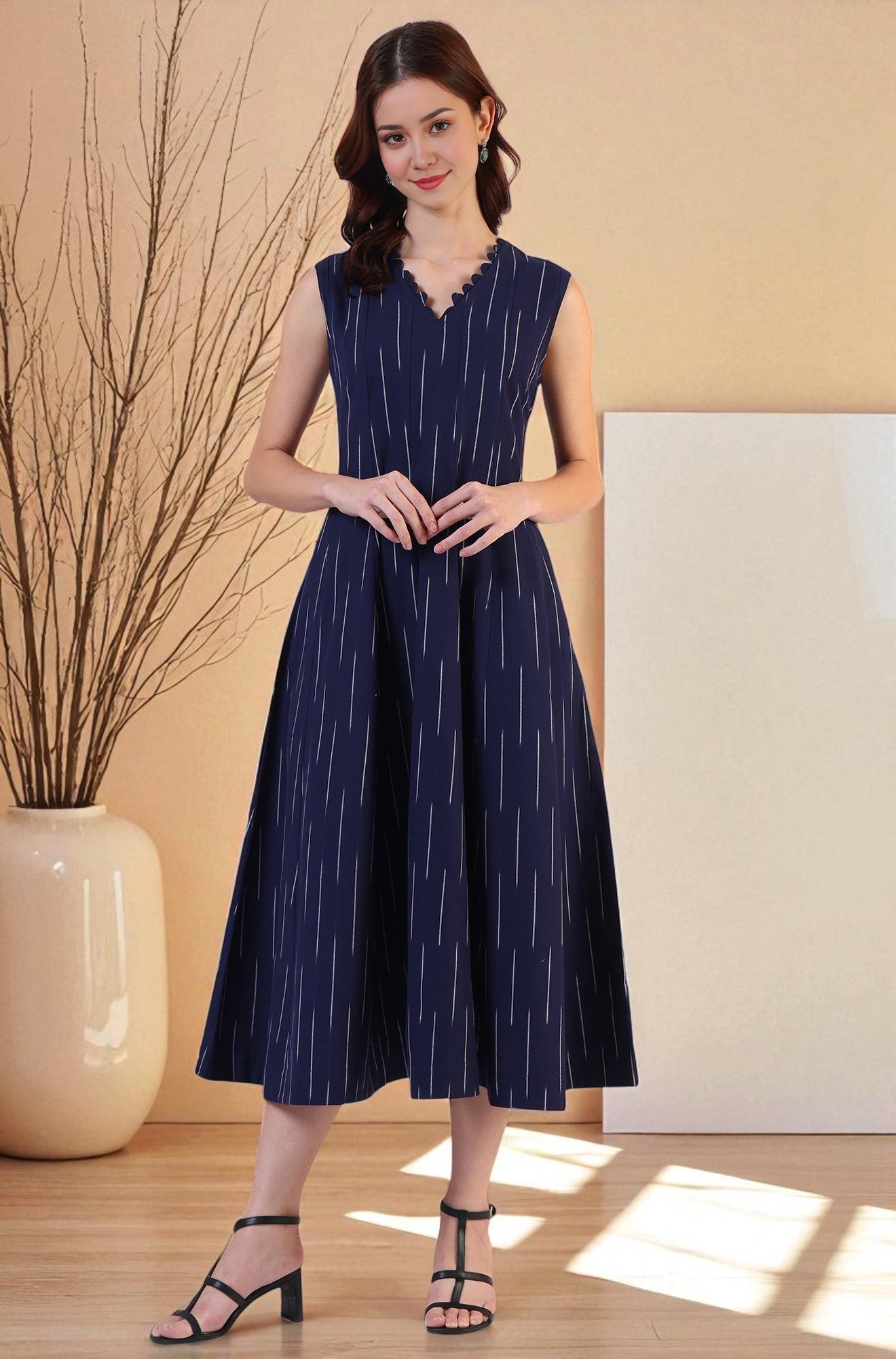 Blue Dyed Flared Pure Cotton Dress