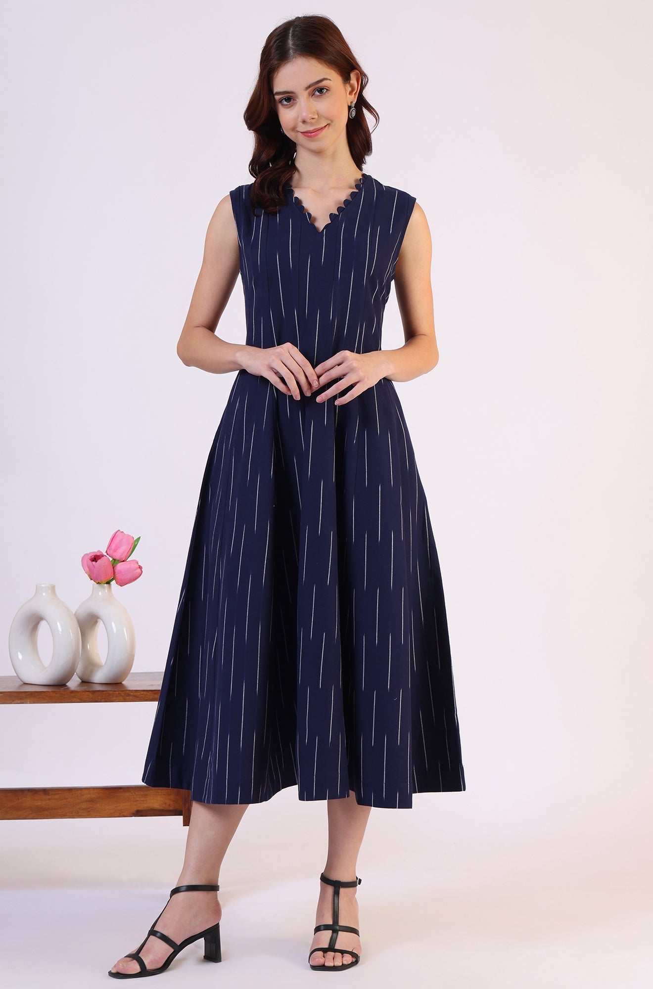 Blue Dyed Flared Pure Cotton Dress