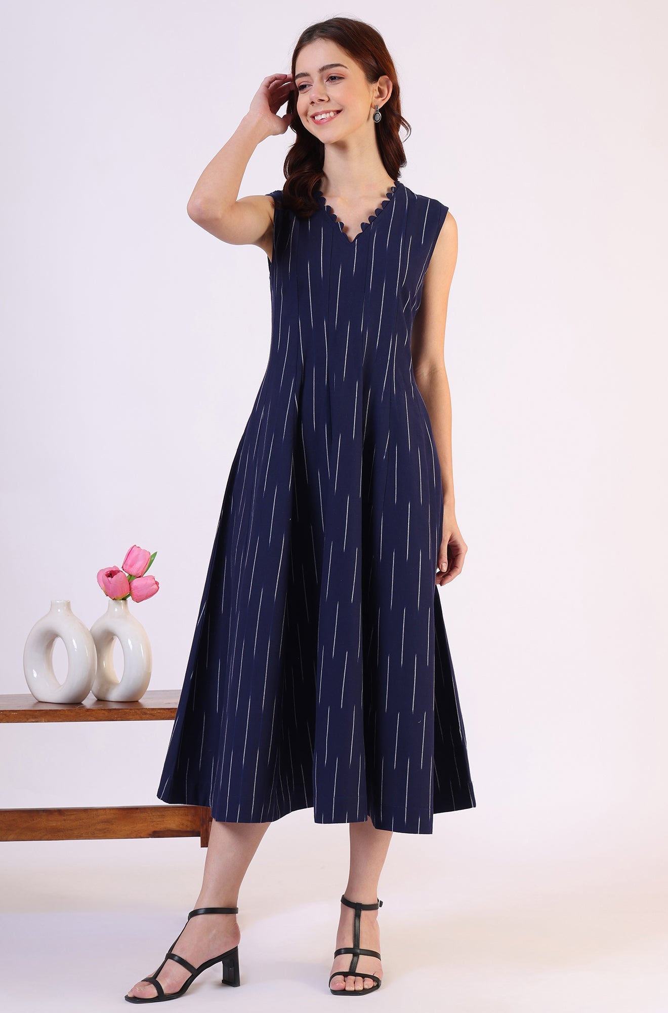 Blue Dyed Flared Pure Cotton Dress