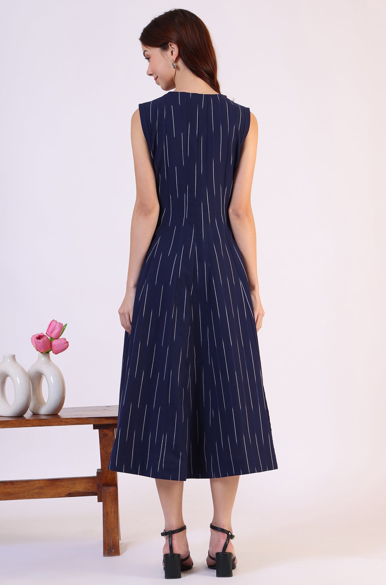 Blue Dyed Flared Pure Cotton Dress