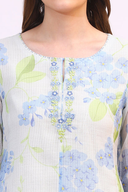 Off-White Floral Printed Kota Flared Kurta