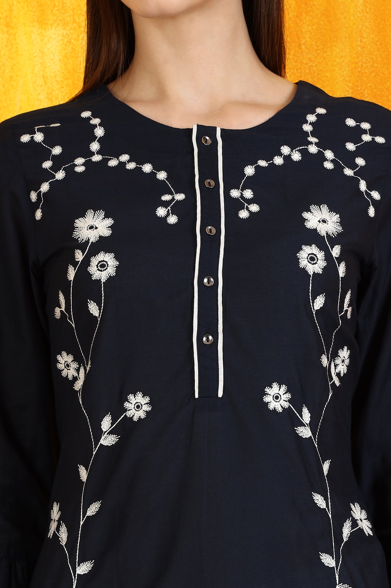 Black Thread Embroidered Cotton Modal Straight Kurta