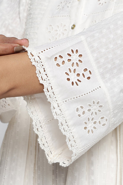 White Schiffli Embroidered Flared Cotton Dress