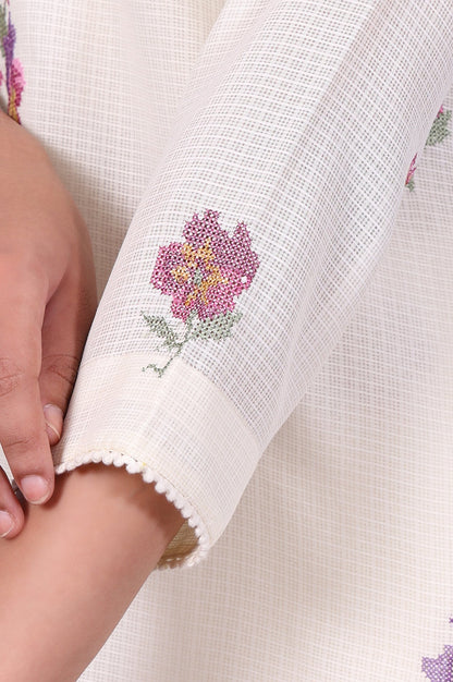 White Embroidered Printed Lace Kota Straight Kurta