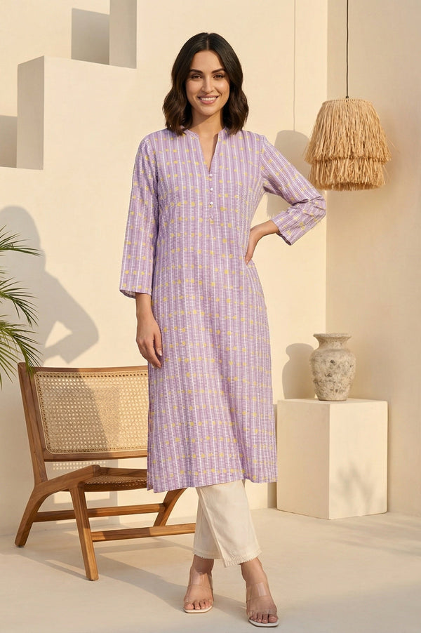 Purple Geometric Printed Rayon Straight Kurta