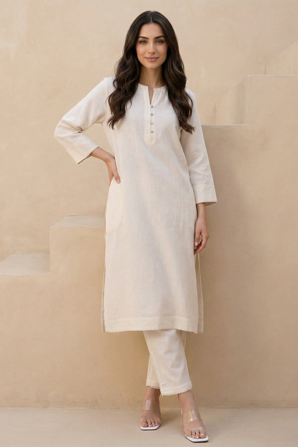 Beige Solid Rayon Straight Kurta