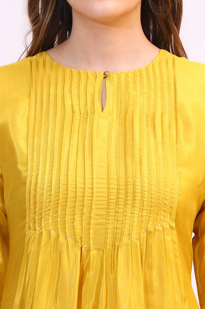 Yellow Embroidered Shantung Straight Kurta