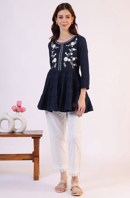 Embroidered Flared Pure Cotton Top