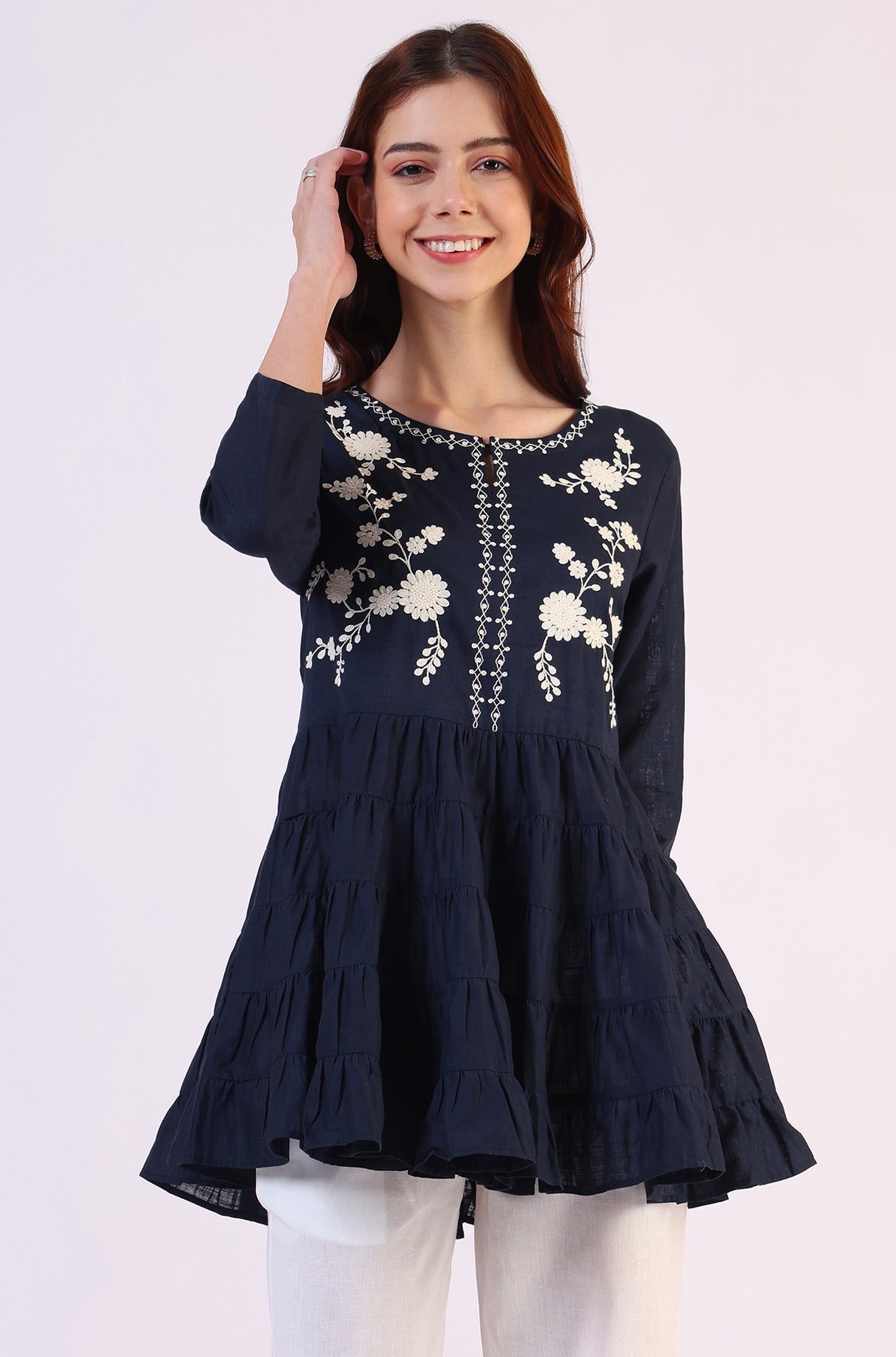 Embroidered Flared Pure Cotton Top
