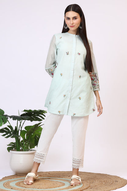 Mint Green Floral Embroidered Kota Tunic
