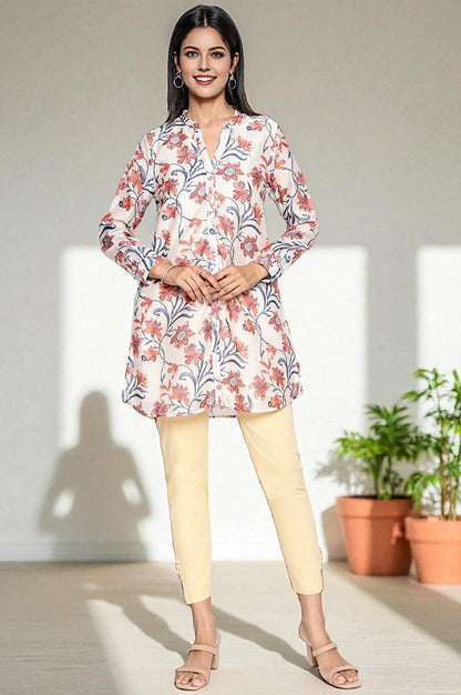 Walnut Beige Printed Chanderi Straight Tunic