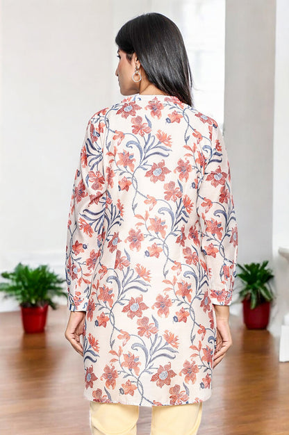 Walnut Beige Printed Chanderi Straight Tunic