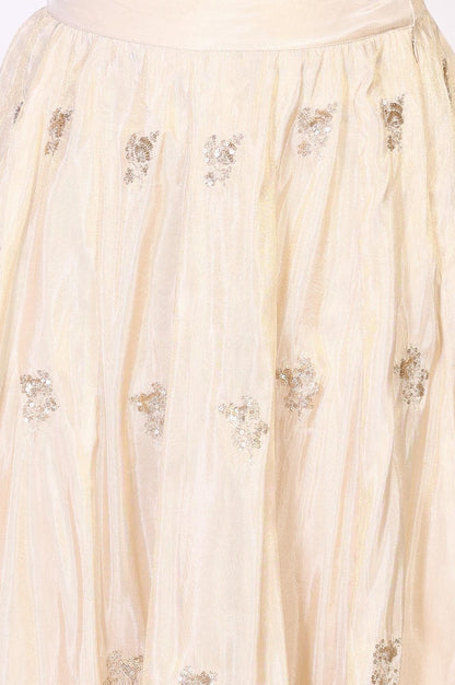 Beige Floral Sequined Flared Tissue Skirt