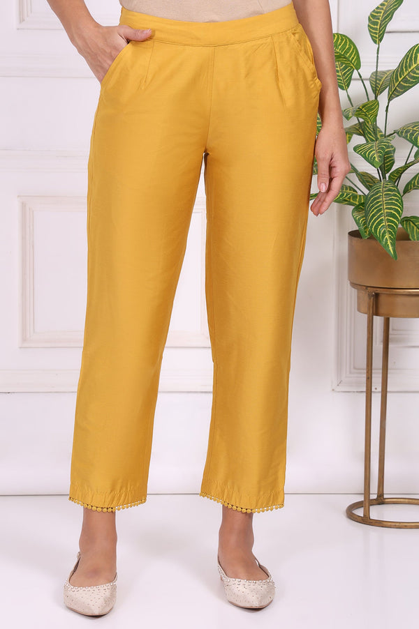 Yellow Solid Ankle Length Straight Pants