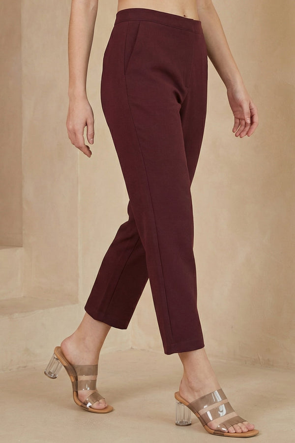 Maroon Solid Rayon Straight Fit Pants