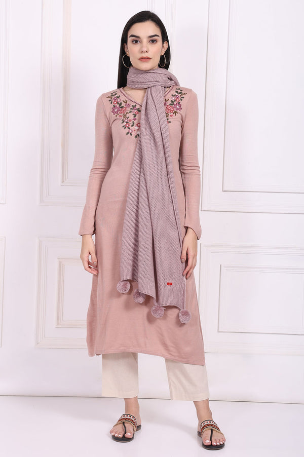 Pink Solid Pom Pom Acrylic Winter Stole