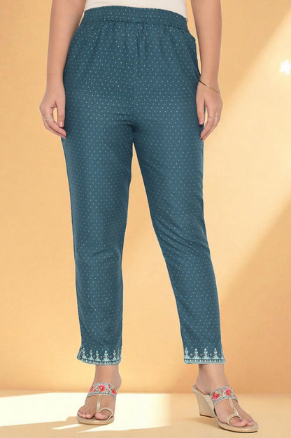 Teal Printed Rayon Kurta and Straight Pant Set