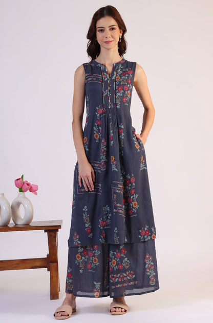 Floral Printed A-line Pure Cotton Kurta &amp; Parallel Pants Set