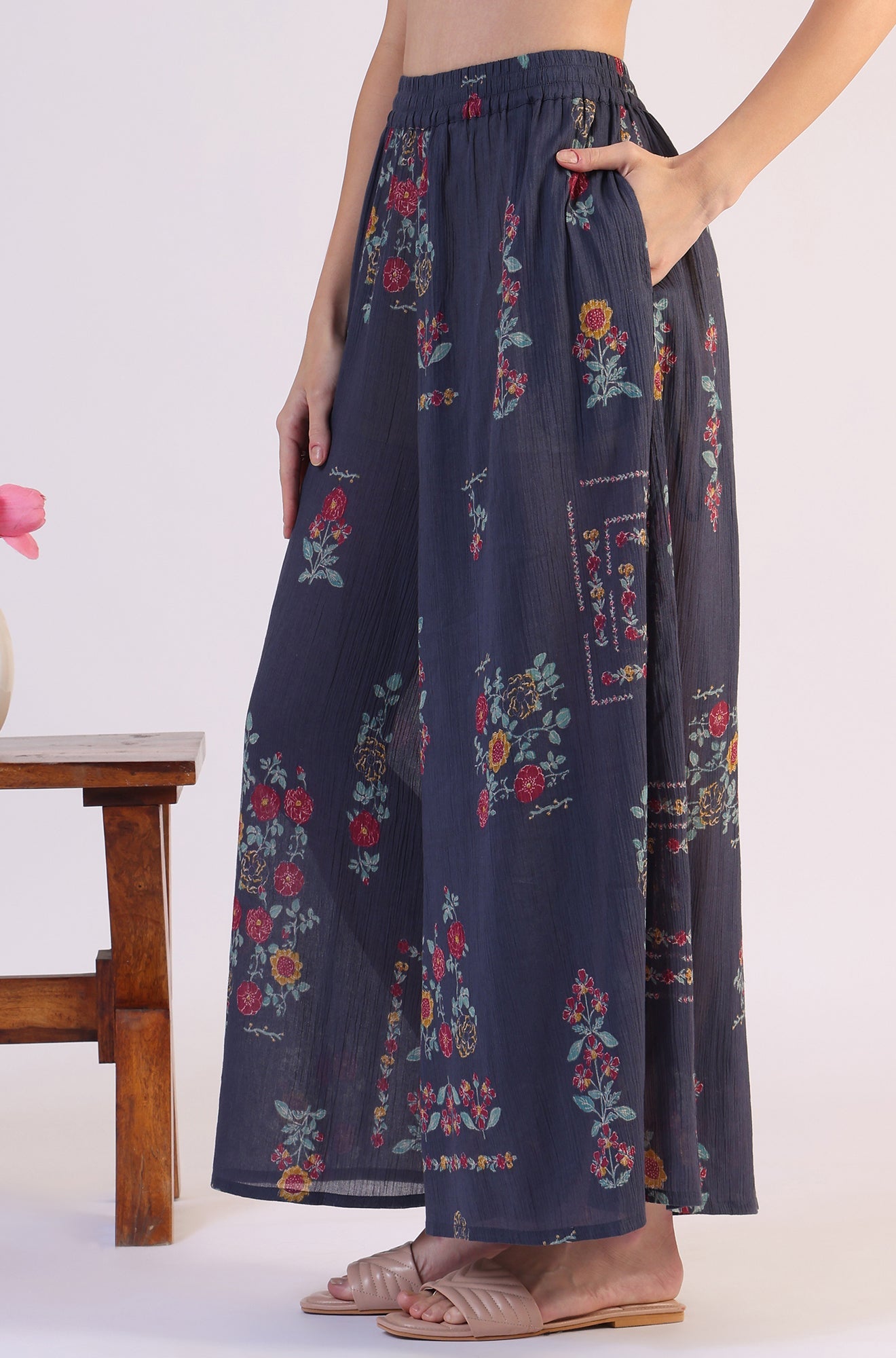 Floral Printed A-line Pure Cotton Kurta &amp; Parallel Pants Set