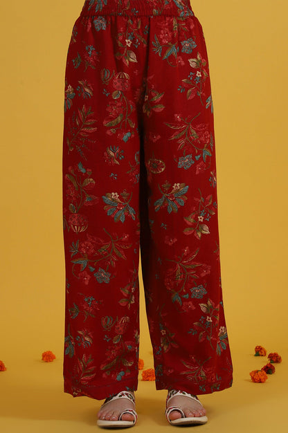 Red Floral Printed Sleeveless A-line Kurta and Flared Pants Co-ord Set
