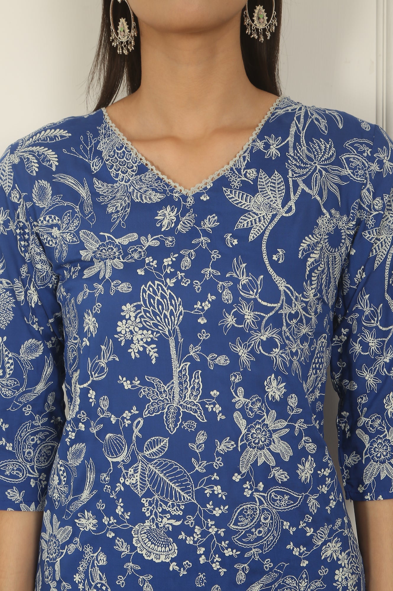 Blue Floral Printed Modal Straight Kurta and Pants Co-ord Set