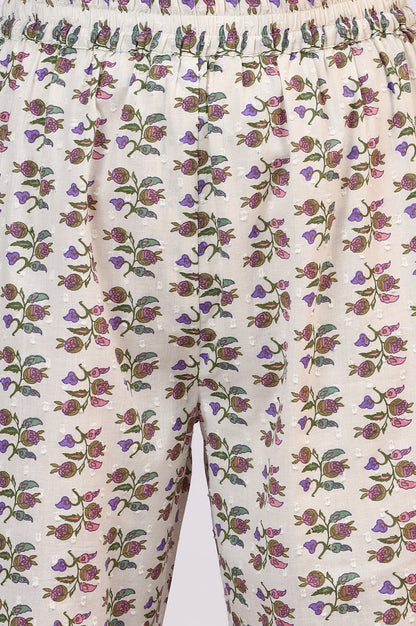 White Floral Printed Pure Cotton Straight Kurta and Pants Co-ord Set with Dupatta