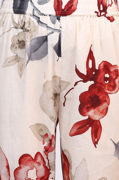 White Bold Floral Printed Pure Cotton Swiss Dot Flared Kurta and Pants Co-ord Set