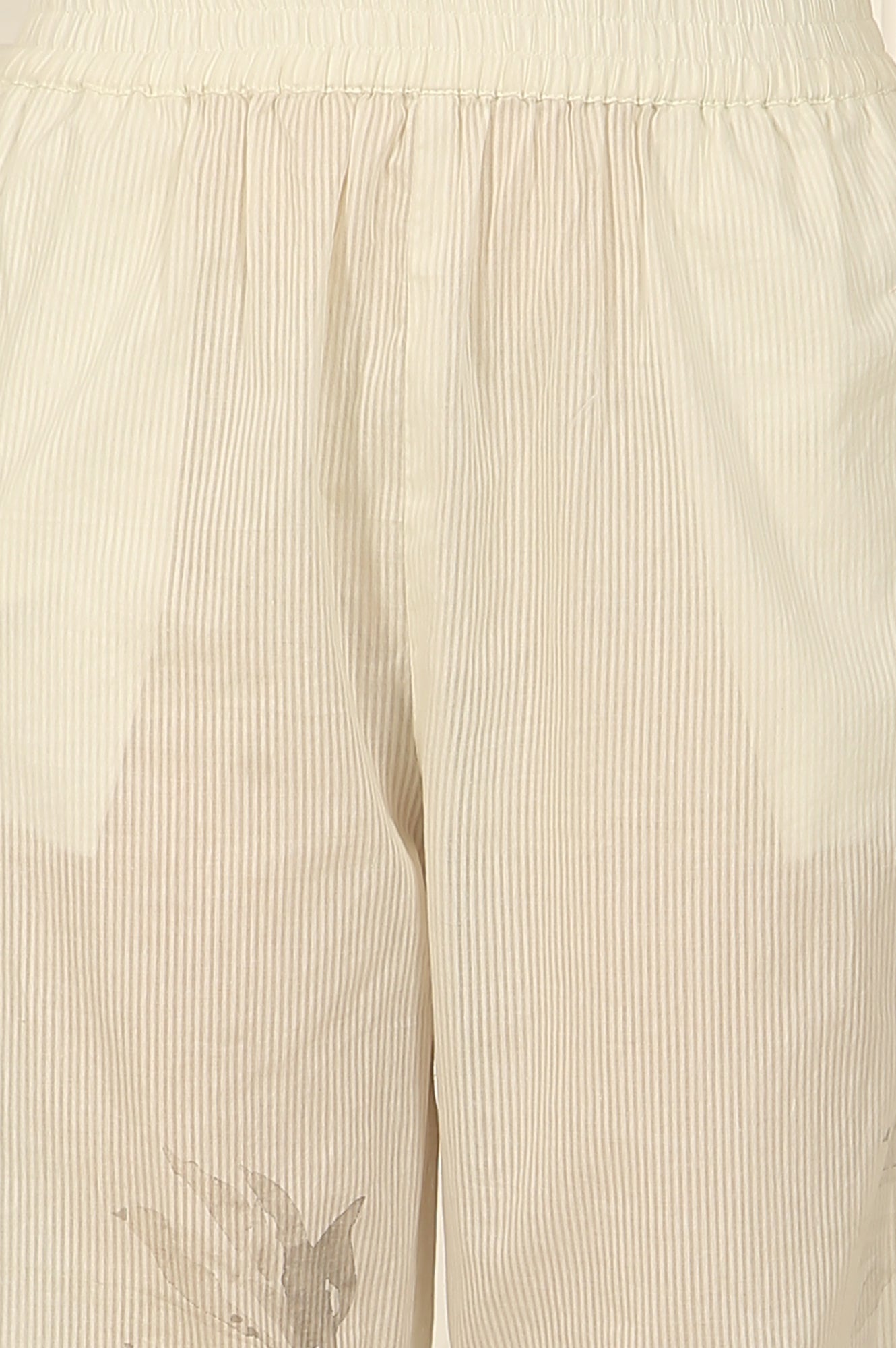 White and Red Printed Gathered Cotton Lurex Kurta, Pants and Dupatta Set