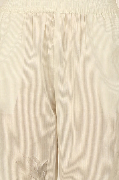 White and Red Printed Gathered Cotton Lurex Kurta, Pants and Dupatta Set