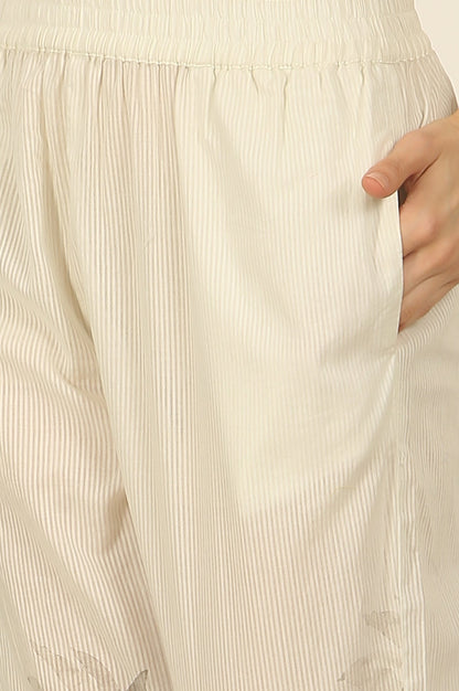 Off-White Floral Printed Organza Shirt Kurta and Pants Co-ord Set