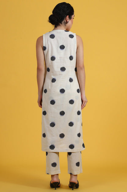 White Polka Dots Cotton Flax A-line Kurta and Pants Co-ord Set