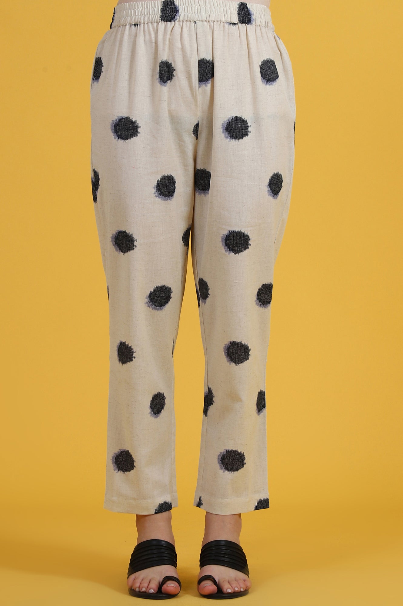 White Polka Dots Cotton Flax A-line Kurta and Pants Co-ord Set