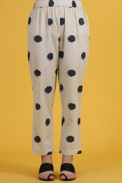 White Polka Dots Cotton Flax A-line Kurta and Pants Co-ord Set