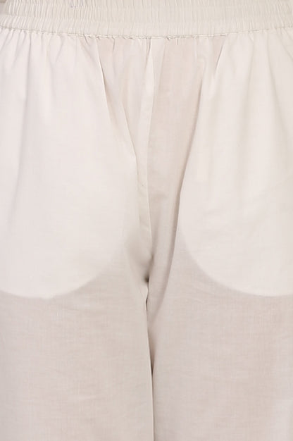 White Solid Embroidered Straight Pure Cotton Kurta, Straight Pant and Dupatta Set