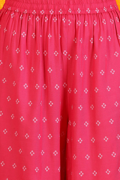 Pink Embroidered Chanderi Panelled Kurta, Cropped Pants and Dupatta Set_8
