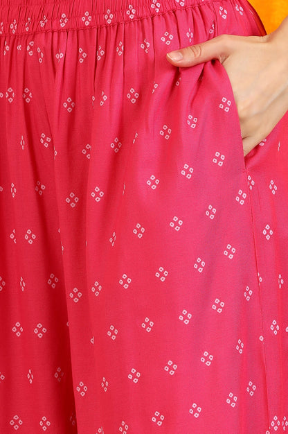 Pink Embroidered Chanderi Panelled Kurta, Cropped Pants and Dupatta Set_9