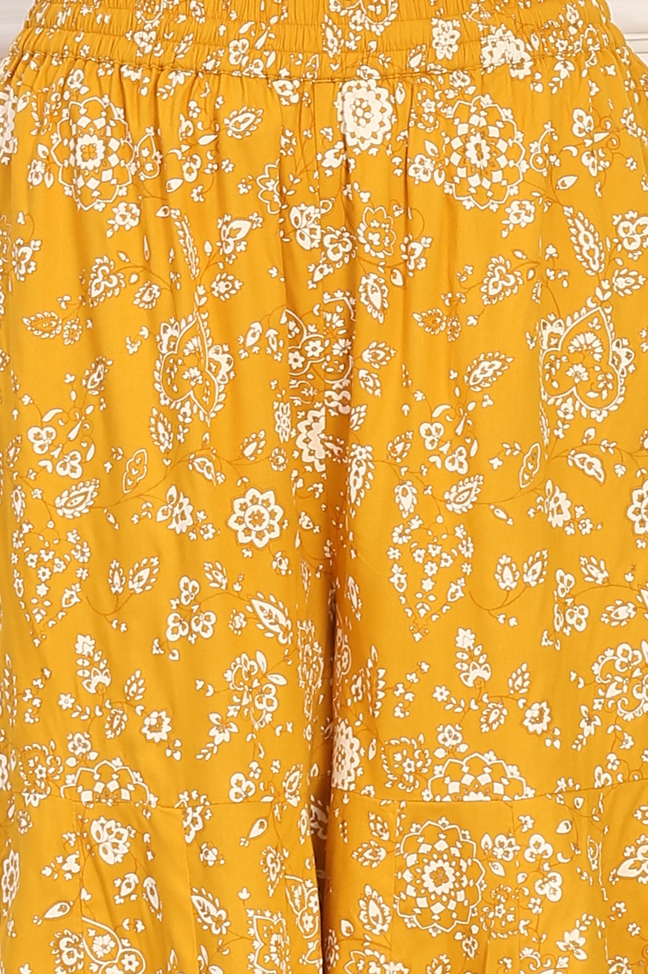 Mango Yellow Floral Printed Embroidered Neck Flared Kurta, Sharara and Dupatta Set