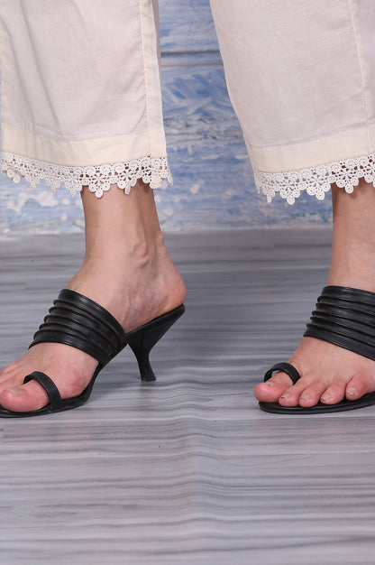 Off-White Floral Printed Pure Cotton Anarkali Kurta, Pants and Dupatta Set