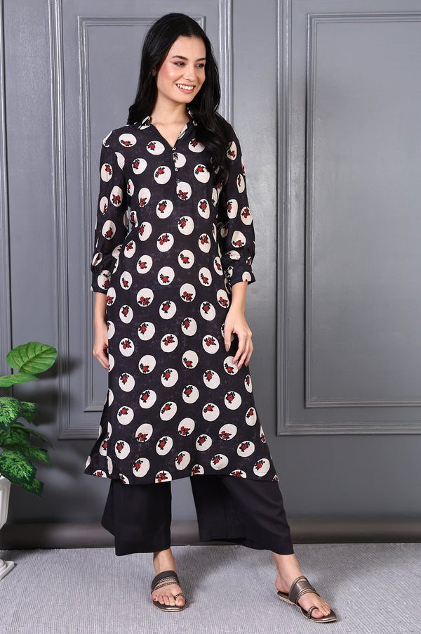 Grey Floral Printed Modal A-line Kurta and Pants Set